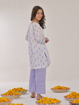 2Pc Printed Pret Shirt Trouser Lawn White & Purple - OG2P-2401042