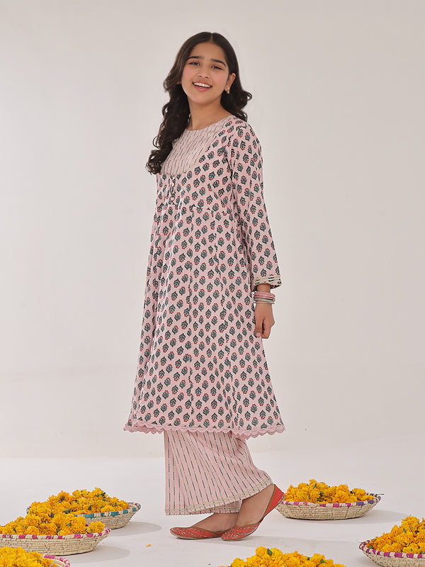 2Pc Printed Pret Shirt Trouser Lawn Pink & Green - OG2P-2401043-1