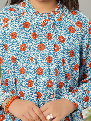 2Pc Printed Pret Shirt Trouser Lawn White & Blue - OG2P-2403001