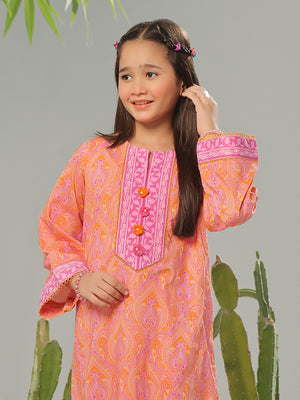 2Pc Printed Pret Shirt Trouser Lawn Orange & Pink - OG2P-2403002