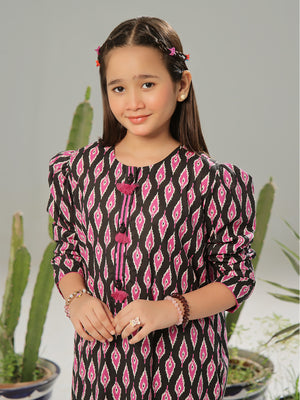 2Pc Printed Pret Shirt Trouser Lawn Black & Pink - OG2P-2403004