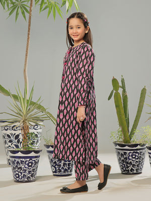 2Pc Printed Pret Shirt Trouser Lawn Black & Pink - OG2P-2403004