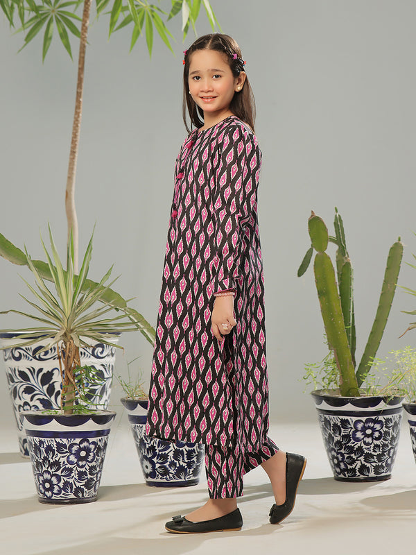 2Pc Printed Pret Shirt Trouser Lawn Black & Pink - OG2P-2403004