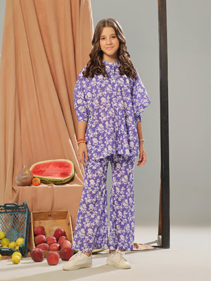 2Pc Printed Pret Shirt Trouser Cambric Purple - OG2P-2410029
