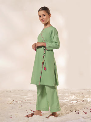 2Pc Dyed Pret Shirt Dupatta Dobby Green - OG2PG-2309008