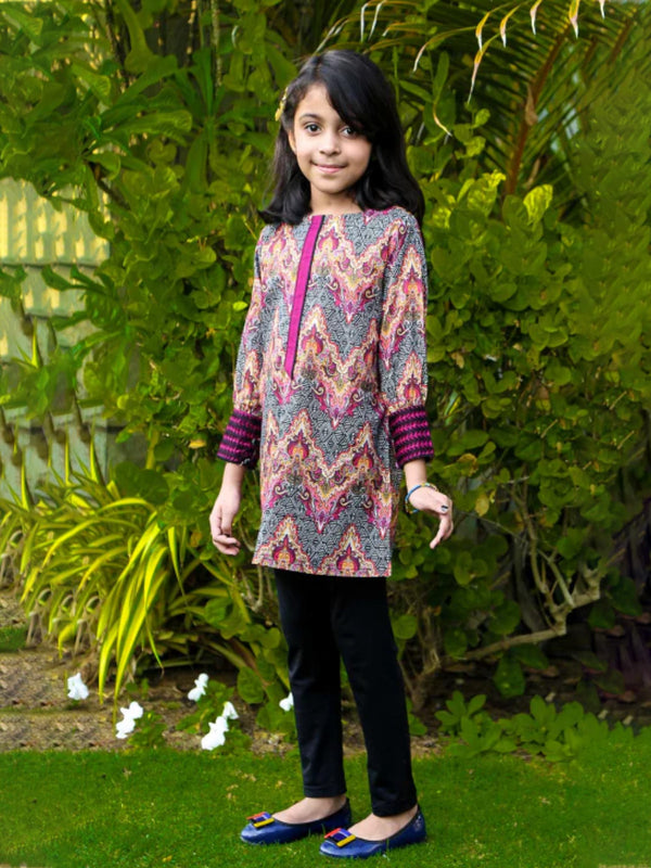 1Pc Printed Pret Kurti Cambric Purple - OGEKT-1911029