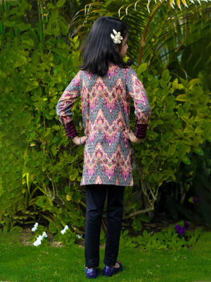 1Pc Printed Pret Kurti Cambric Purple - OGEKT-1911029