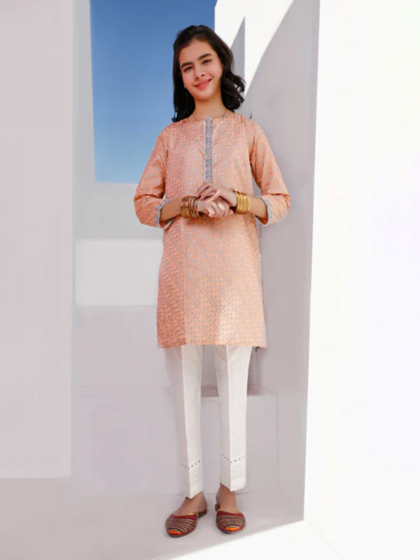 1Pc Printed Pret Kurti Dobby Peach - OGESPK-1906028