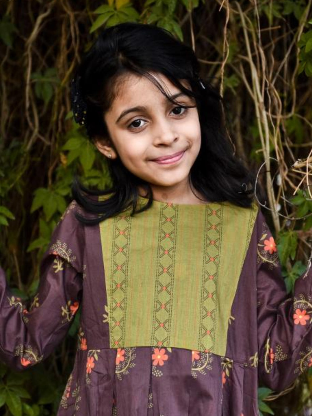 1Pc Printed Pret Kurti Cambric Brown - OGKT-1907009-A