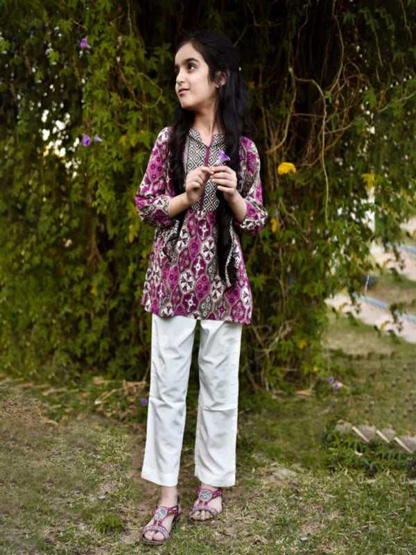1Pc Printed Pret Kurti Lawn Purple - OGKT-1909017