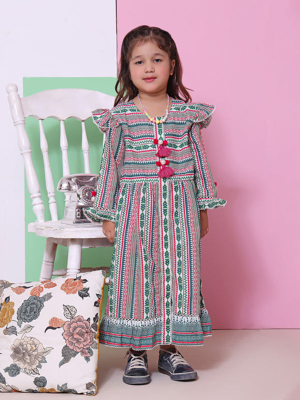 1Pc Printed Pret Kurti Lawn White & Green - OGKT-2208012