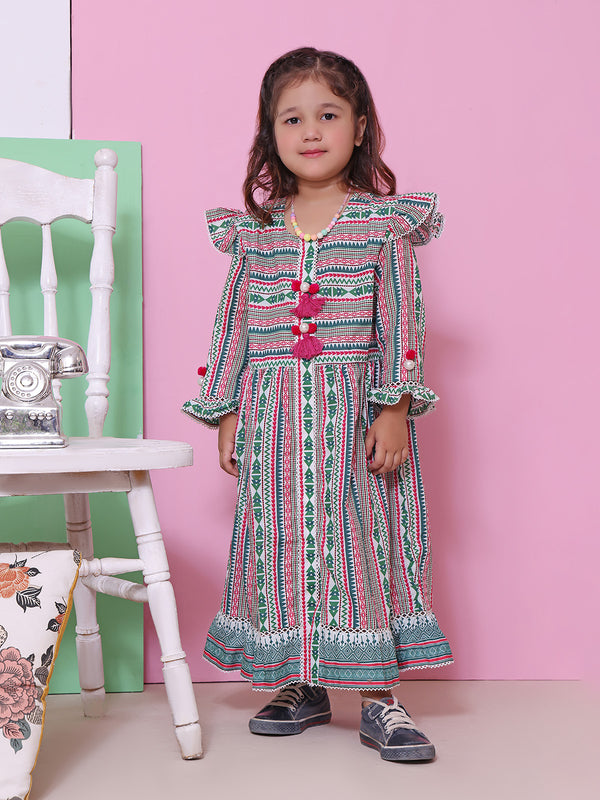 1Pc Printed Pret Kurti Lawn White & Green - OGKT-2208012