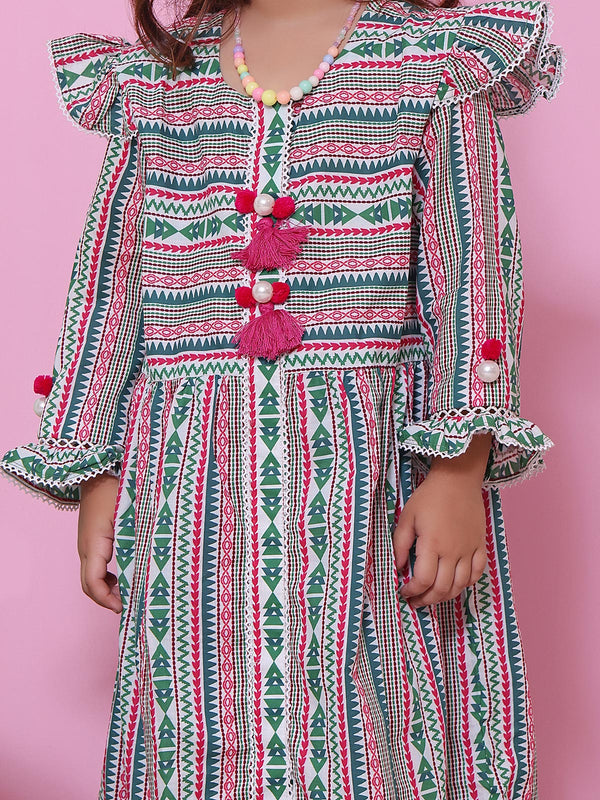 1Pc Printed Pret Kurti Lawn White & Green - OGKT-2208012