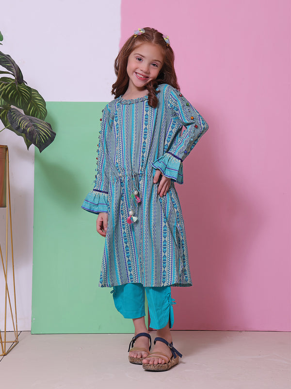 1Pc Printed Pret Kurti Lawn Ferozi - OGKT-2208013