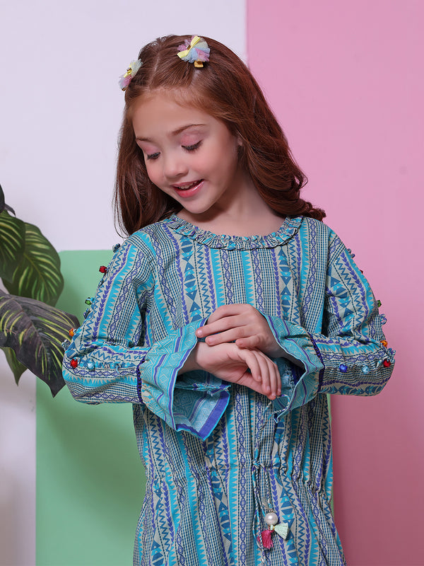 1Pc Printed Pret Kurti Lawn Ferozi - OGKT-2208013