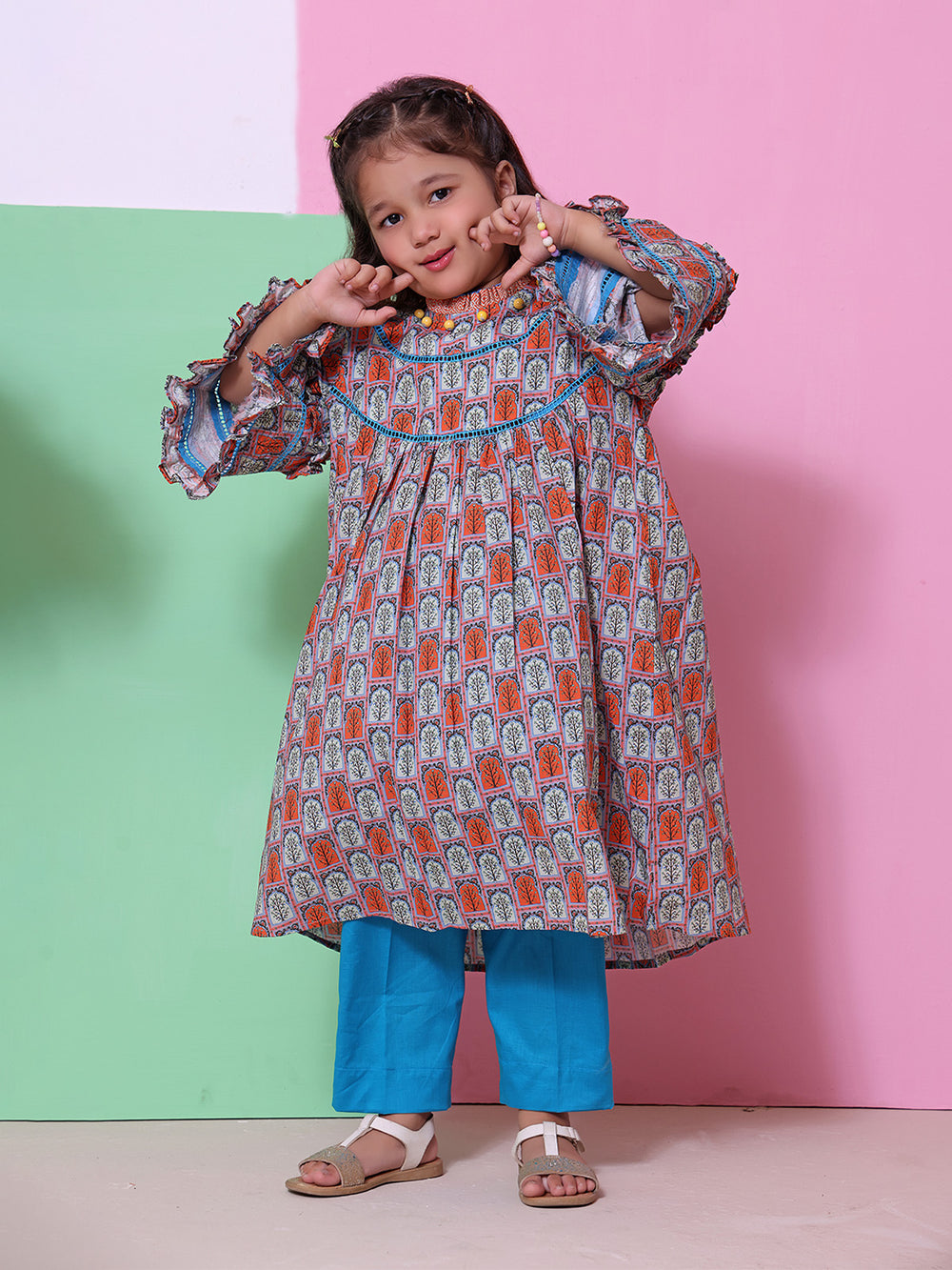 1Pc Printed Pret Kurti Lawn Purple & Orange - OGKT-2208016