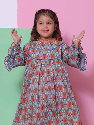 1Pc Printed Pret Kurti Lawn Purple & Orange - OGKT-2208016