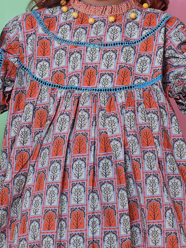 1Pc Printed Pret Kurti Lawn Purple & Orange - OGKT-2208016
