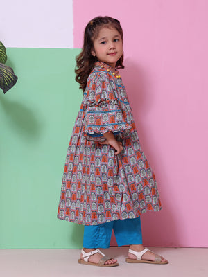 1Pc Printed Pret Kurti Lawn Purple & Orange - OGKT-2208016