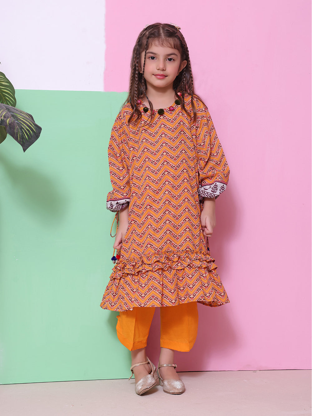 1Pc Printed Pret Kurti Lawn Mustard - OGKT-2208019