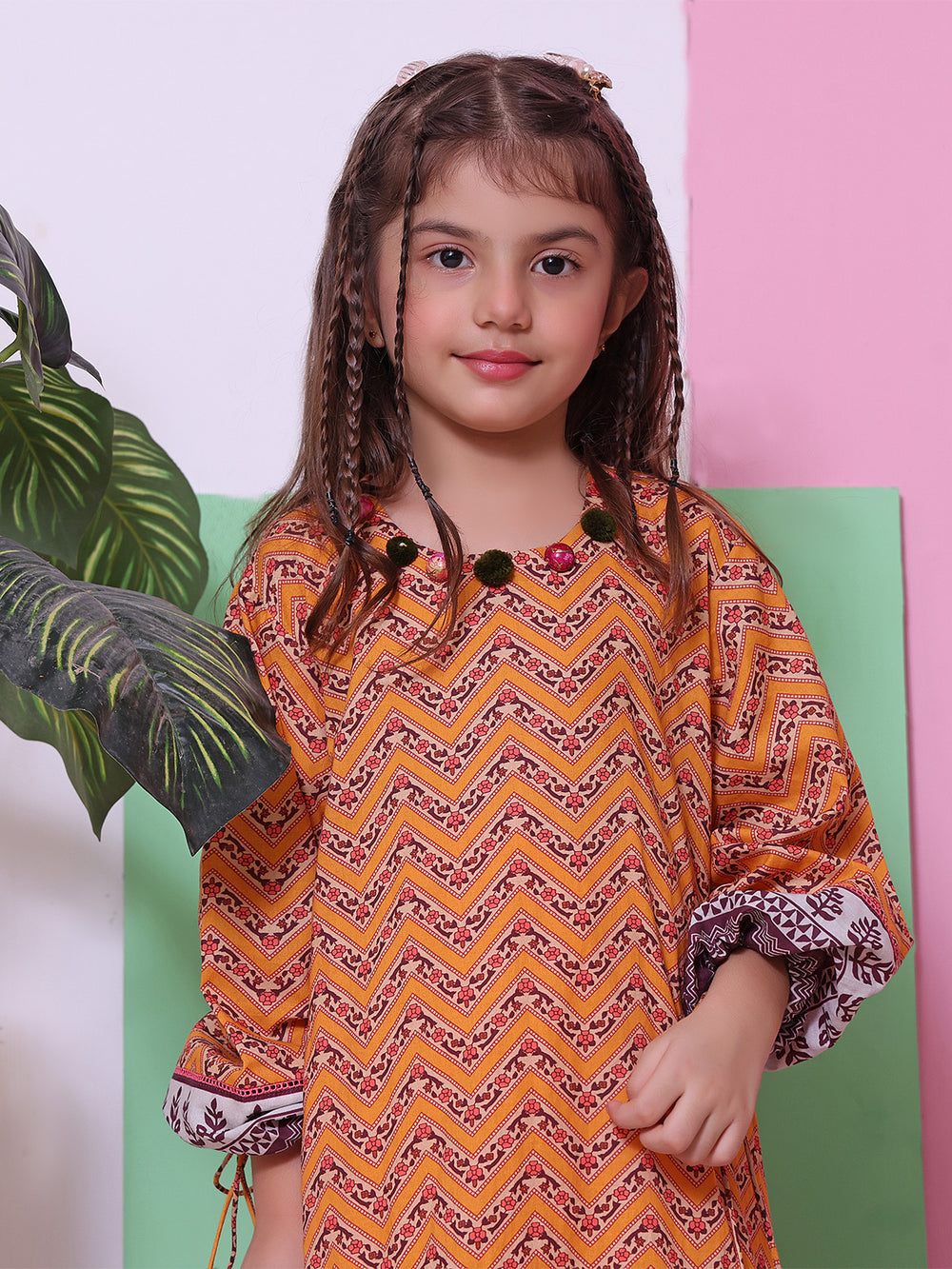 1Pc Printed Pret Kurti Lawn Mustard - OGKT-2208019