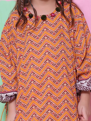 1Pc Printed Pret Kurti Lawn Mustard - OGKT-2208019