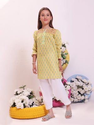 1Pc Printed Pret Kurti Lawn Yellow - OGKT-2301015