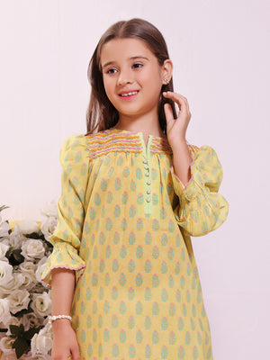 1Pc Printed Pret Kurti Lawn Yellow - OGKT-2301015
