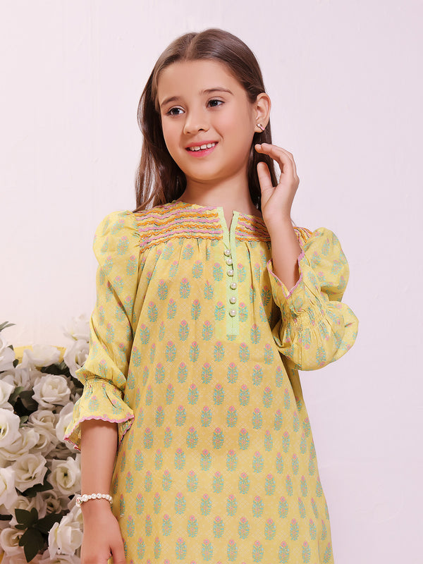 1Pc Printed Pret Kurti Lawn Yellow - OGKT-2301015