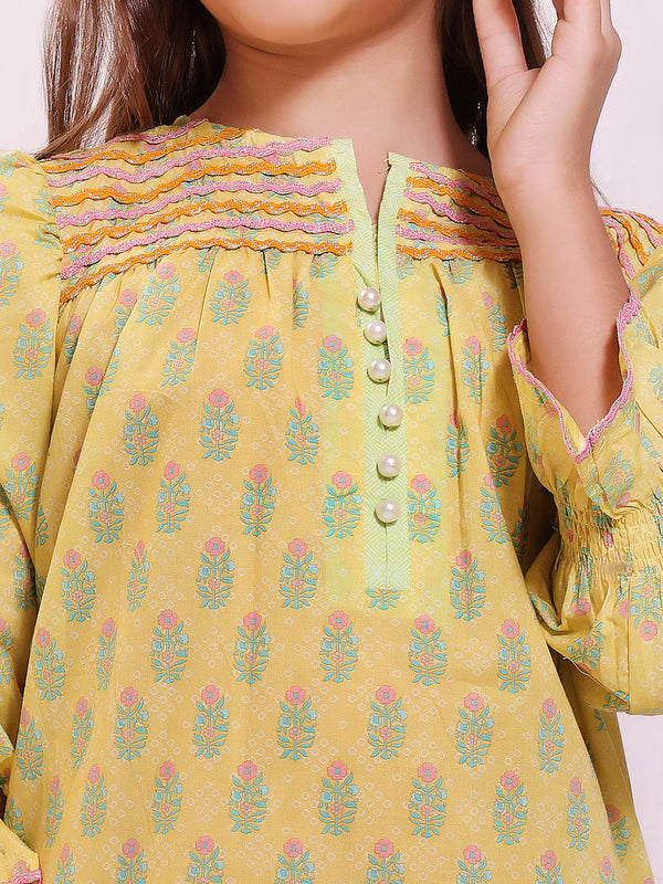 1Pc Printed Pret Kurti Lawn Yellow - OGKT-2301015
