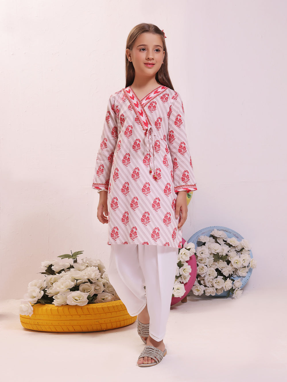 1Pc Printed Pret Kurti Lawn White & Red - OGKT-2301019