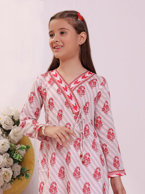 1Pc Printed Pret Kurti Lawn White & Red - OGKT-2301019