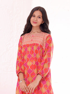 1Pc Printed Pret Kurti Lawn Orange - OGKT-2301021