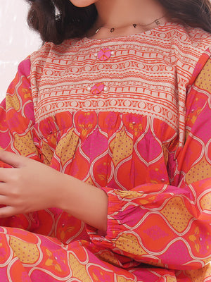 1Pc Printed Pret Kurti Lawn Orange - OGKT-2301021