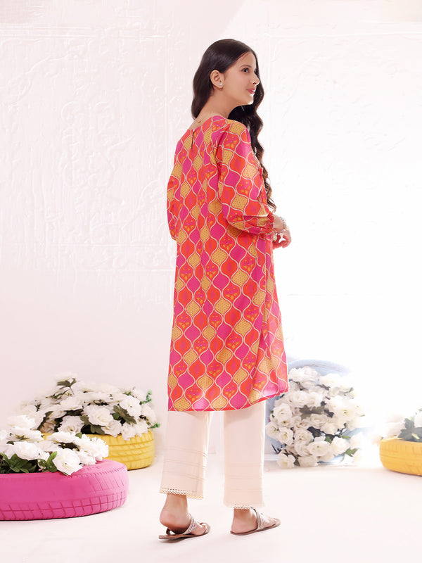 1Pc Printed Pret Kurti Lawn Orange - OGKT-2301021