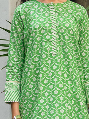1Pc Printed Pret Kurti Lawn Green - OGKT-2304001
