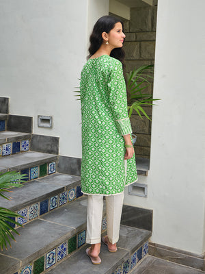 1Pc Printed Pret Kurti Lawn Green - OGKT-2304001