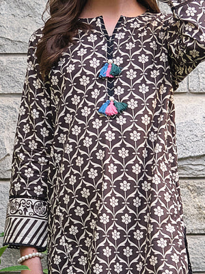 1Pc Printed Pret Kurti Lawn Black - OGKT-2304002