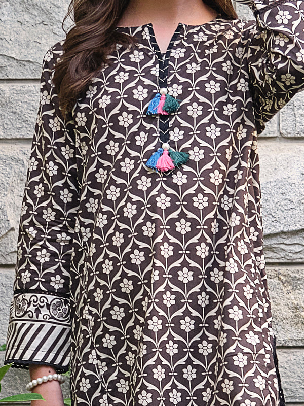 1Pc Printed Pret Kurti Lawn Black - OGKT-2304002