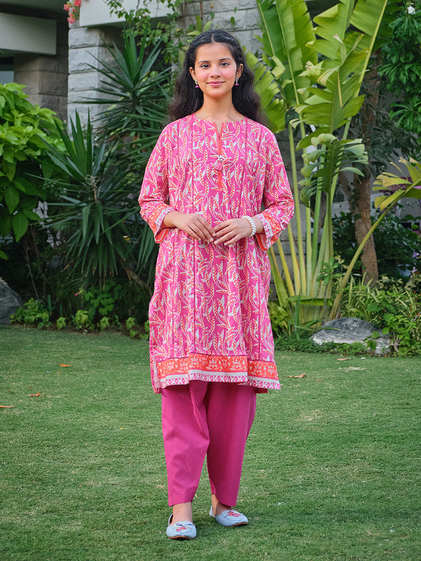1Pc Printed Pret Kurti Lawn Pink - OGKT-2304003