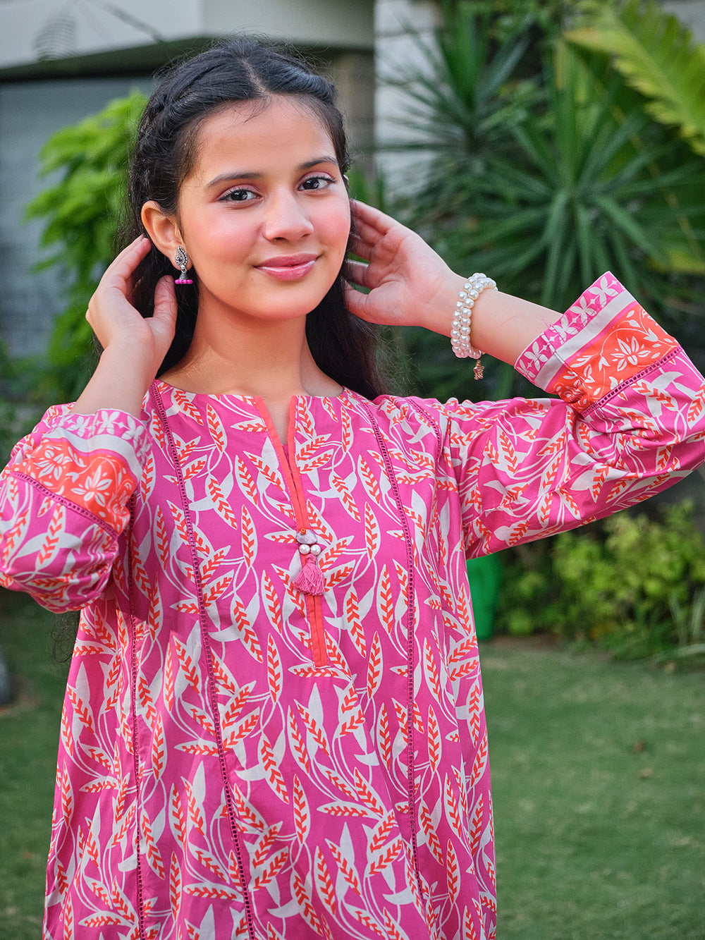 1Pc Printed Pret Kurti Lawn Pink - OGKT-2304003
