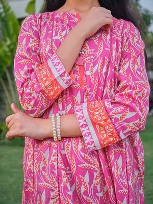 1Pc Printed Pret Kurti Lawn Pink - OGKT-2304003