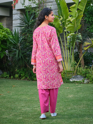 1Pc Printed Pret Kurti Lawn Pink - OGKT-2304003