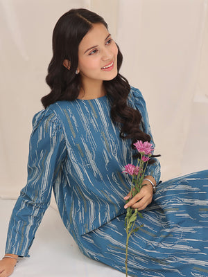 1Pc Printed Pret Kurti Cotton Blue - OGKT-2310001