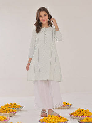 1Pc Printed Pret Kurti Yarn Dyed Green & White - OGKT-2310002