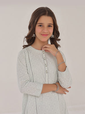 1Pc Printed Pret Kurti Yarn Dyed Green & White - OGKT-2310002