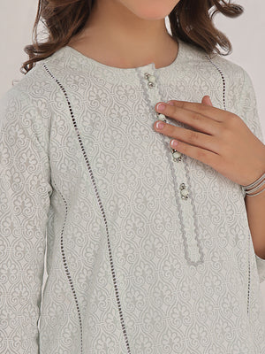 1Pc Printed Pret Kurti Yarn Dyed Green & White - OGKT-2310002