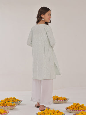 1Pc Printed Pret Kurti Yarn Dyed Green & White - OGKT-2310002