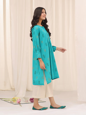 1Pc Printed Pret Kurti Cotton Aqua Green - OGKT-2310003