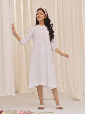 1Pc Printed Pret Kurti Cotton White - OGKT-2310005